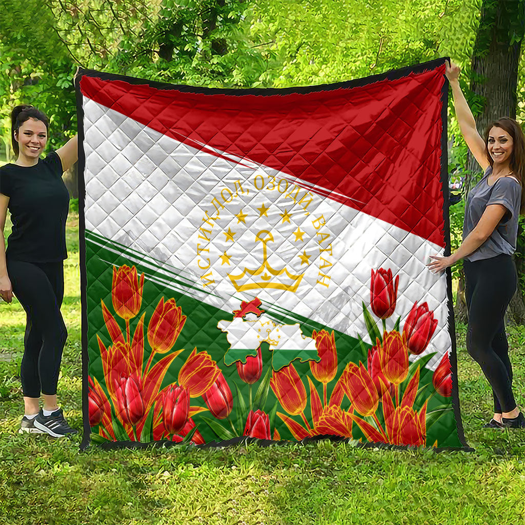 Tajikistan Independence Day Quilt Ismoil Somoni Monument Flag Map Red Tulips