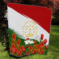 Tajikistan Independence Day Quilt Ismoil Somoni Monument Flag Map Red Tulips