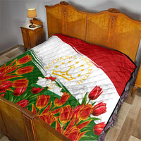 Tajikistan Independence Day Quilt Ismoil Somoni Monument Flag Map Red Tulips