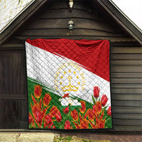 Tajikistan Independence Day Quilt Ismoil Somoni Monument Flag Map Red Tulips