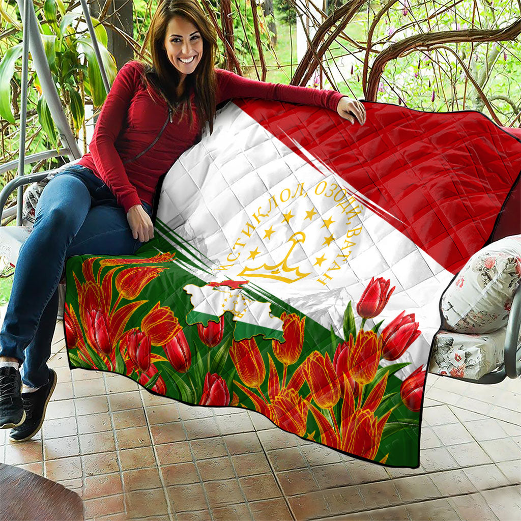 Tajikistan Independence Day Quilt Ismoil Somoni Monument Flag Map Red Tulips