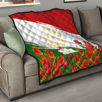 Tajikistan Independence Day Quilt Ismoil Somoni Monument Flag Map Red Tulips