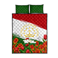 Tajikistan Independence Day Quilt Bed Set Ismoil Somoni Monument Flag Map Red Tulips