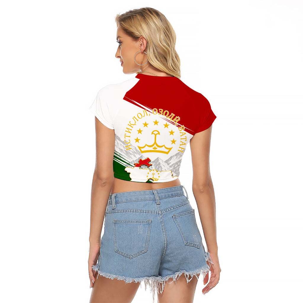 Tajikistan Independence Day Raglan Cropped T Shirt Ismoil Somoni Monument Flag Map Red Tulips