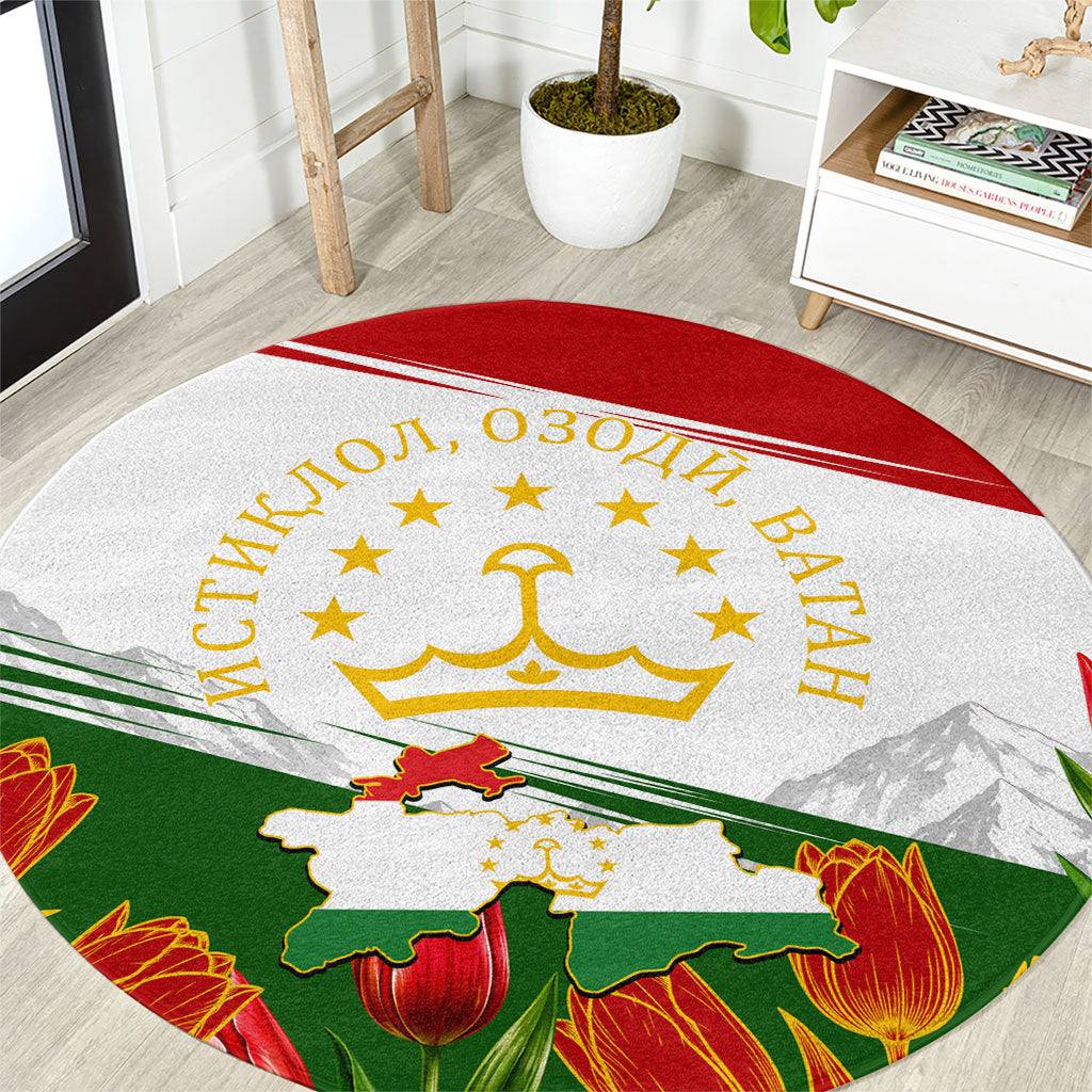 Tajikistan Independence Day Round Carpet Ismoil Somoni Monument Flag Map Red Tulips
