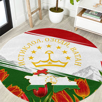 Tajikistan Independence Day Round Carpet Ismoil Somoni Monument Flag Map Red Tulips
