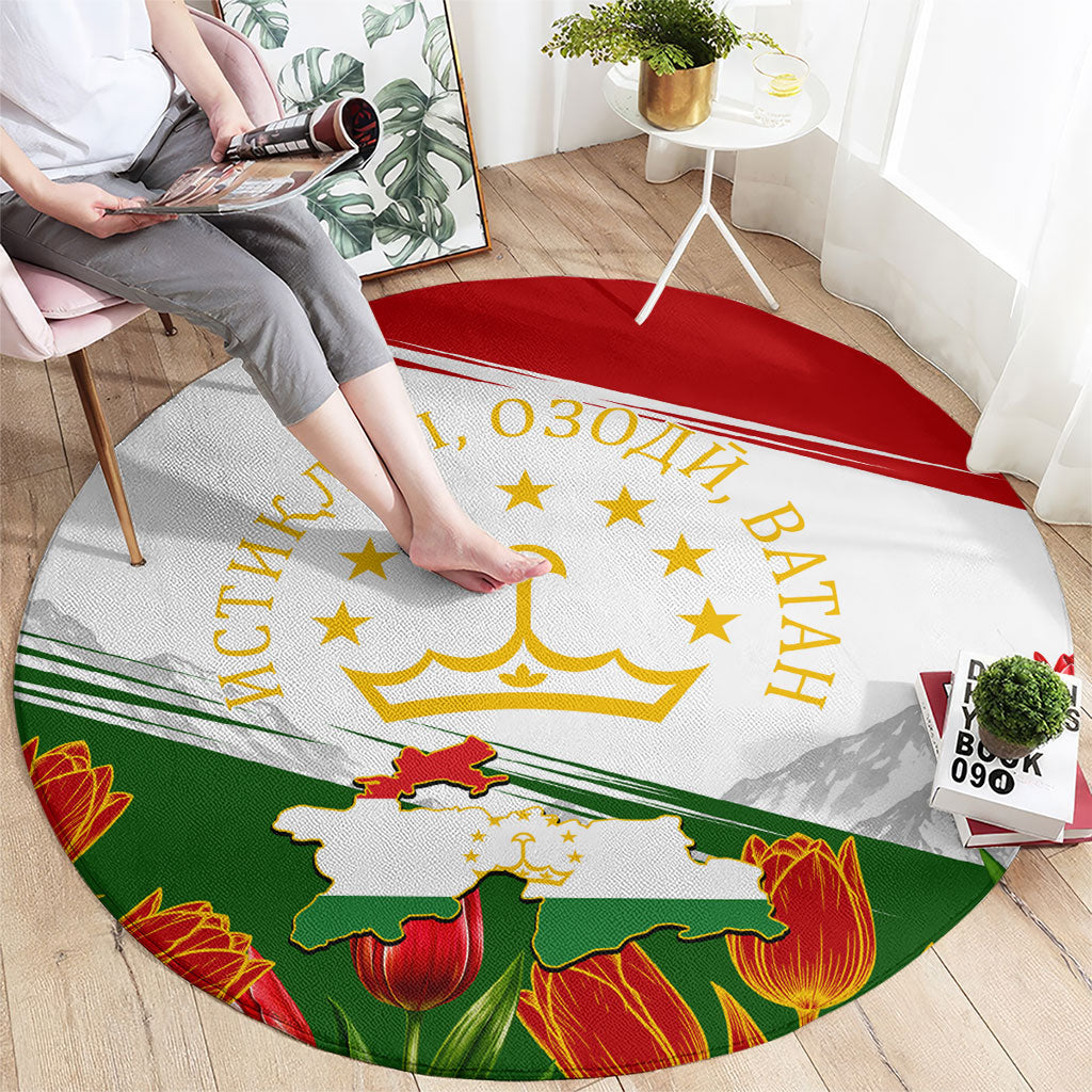 Tajikistan Independence Day Round Carpet Ismoil Somoni Monument Flag Map Red Tulips