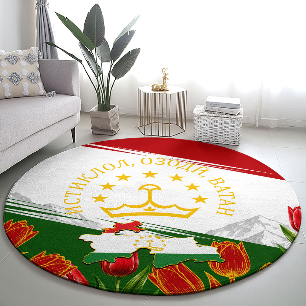 Tajikistan Independence Day Round Carpet Ismoil Somoni Monument Flag Map Red Tulips