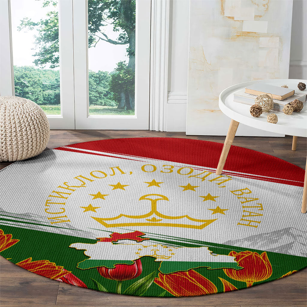 Tajikistan Independence Day Round Carpet Ismoil Somoni Monument Flag Map Red Tulips