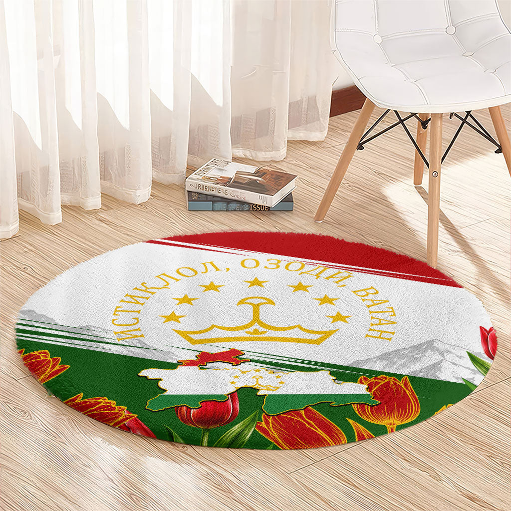 Tajikistan Independence Day Round Carpet Ismoil Somoni Monument Flag Map Red Tulips