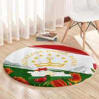 Tajikistan Independence Day Round Carpet Ismoil Somoni Monument Flag Map Red Tulips