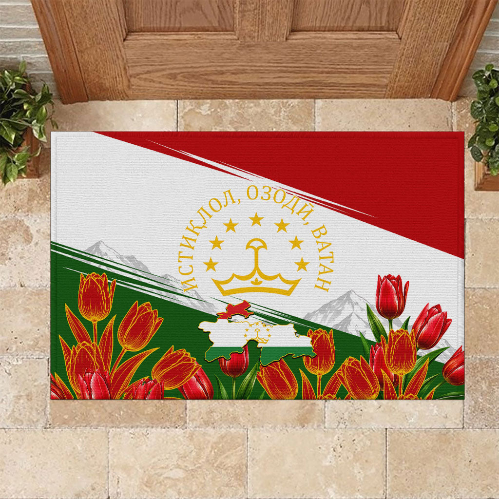 Tajikistan Independence Day Rubber Doormat Ismoil Somoni Monument Flag Map Red Tulips