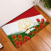 Tajikistan Independence Day Rubber Doormat Ismoil Somoni Monument Flag Map Red Tulips