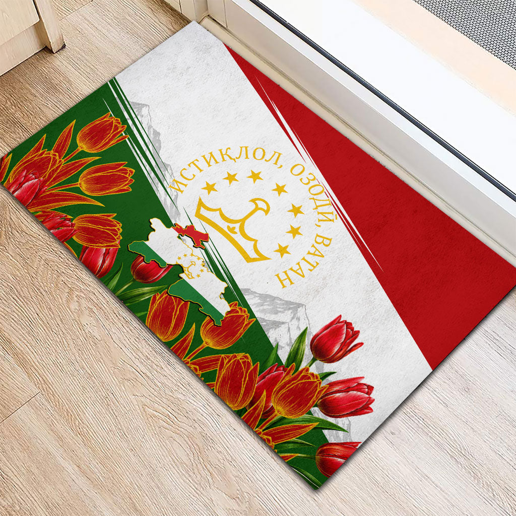 Tajikistan Independence Day Rubber Doormat Ismoil Somoni Monument Flag Map Red Tulips