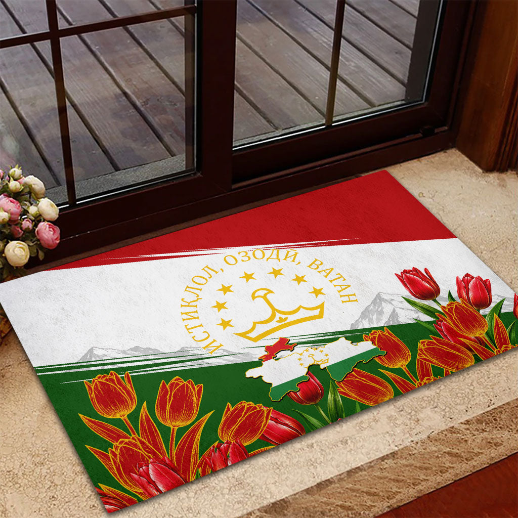 Tajikistan Independence Day Rubber Doormat Ismoil Somoni Monument Flag Map Red Tulips
