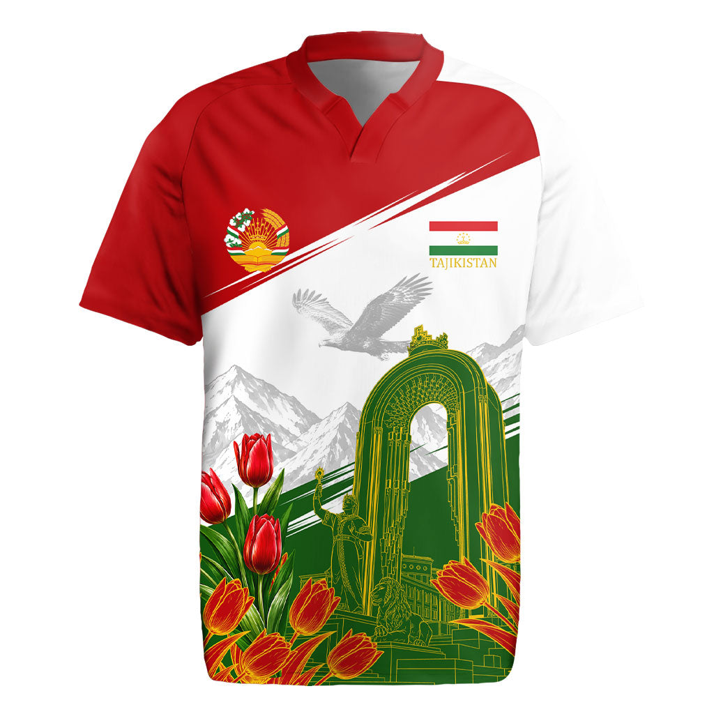 Tajikistan Independence Day Rugby Jersey Ismoil Somoni Monument Flag Map Red Tulips