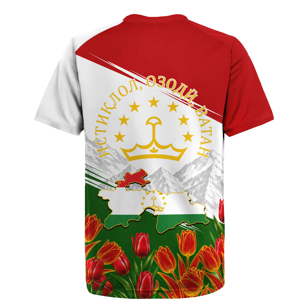 Tajikistan Independence Day Rugby Jersey Ismoil Somoni Monument Flag Map Red Tulips