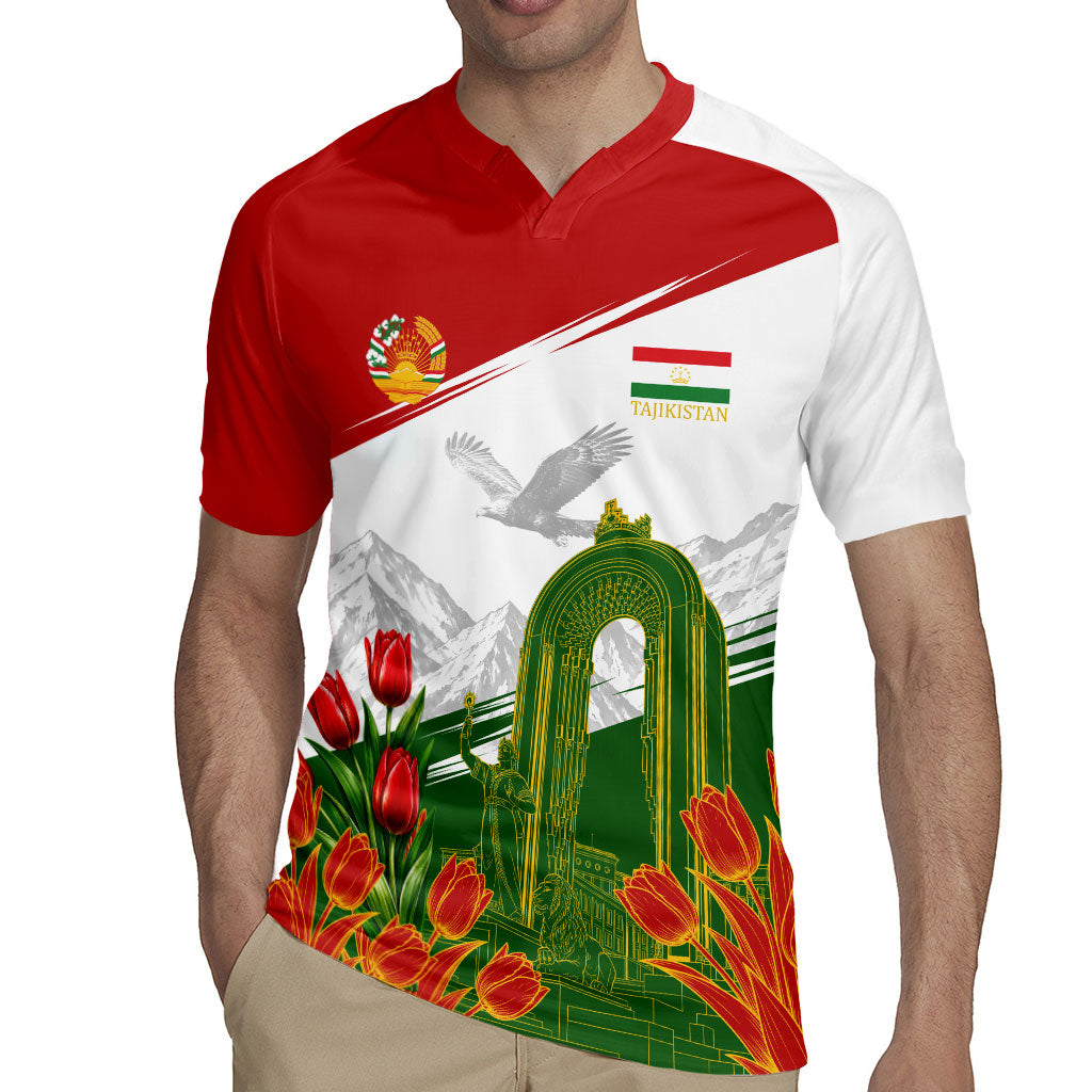 Tajikistan Independence Day Rugby Jersey Ismoil Somoni Monument Flag Map Red Tulips