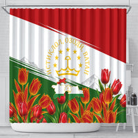 Tajikistan Independence Day Shower Curtain Ismoil Somoni Monument Flag Map Red Tulips