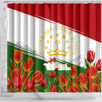 Tajikistan Independence Day Shower Curtain Ismoil Somoni Monument Flag Map Red Tulips