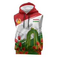 Tajikistan Independence Day Sleeveless Hoodie Ismoil Somoni Monument Flag Map Red Tulips