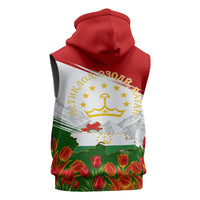 Tajikistan Independence Day Sleeveless Hoodie Ismoil Somoni Monument Flag Map Red Tulips