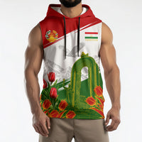 Tajikistan Independence Day Sleeveless Hoodie Ismoil Somoni Monument Flag Map Red Tulips