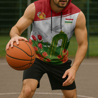 Tajikistan Independence Day Sleeveless Hoodie Ismoil Somoni Monument Flag Map Red Tulips
