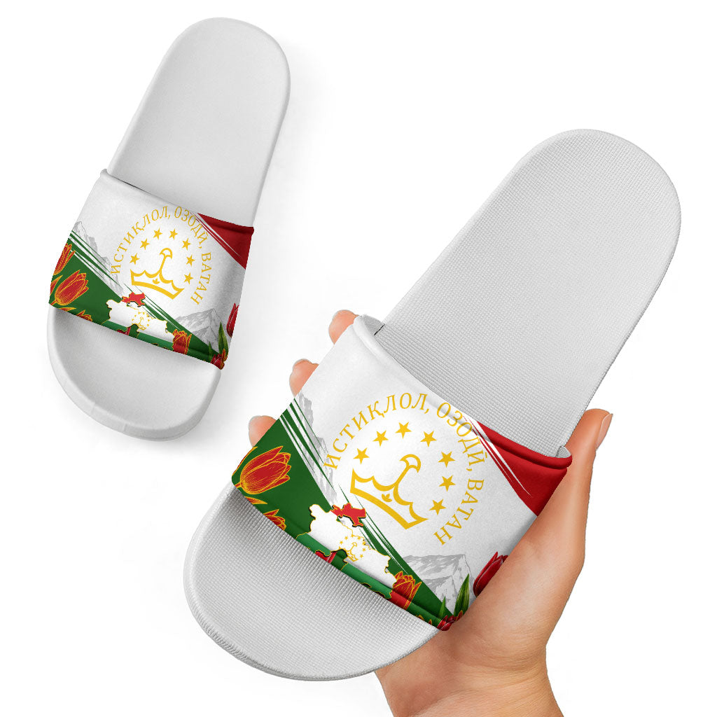 Tajikistan Independence Day Slide Sandals Ismoil Somoni Monument Flag Map Red Tulips