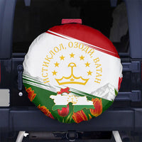 Tajikistan Independence Day Spare Tire Cover Ismoil Somoni Monument Flag Map Red Tulips