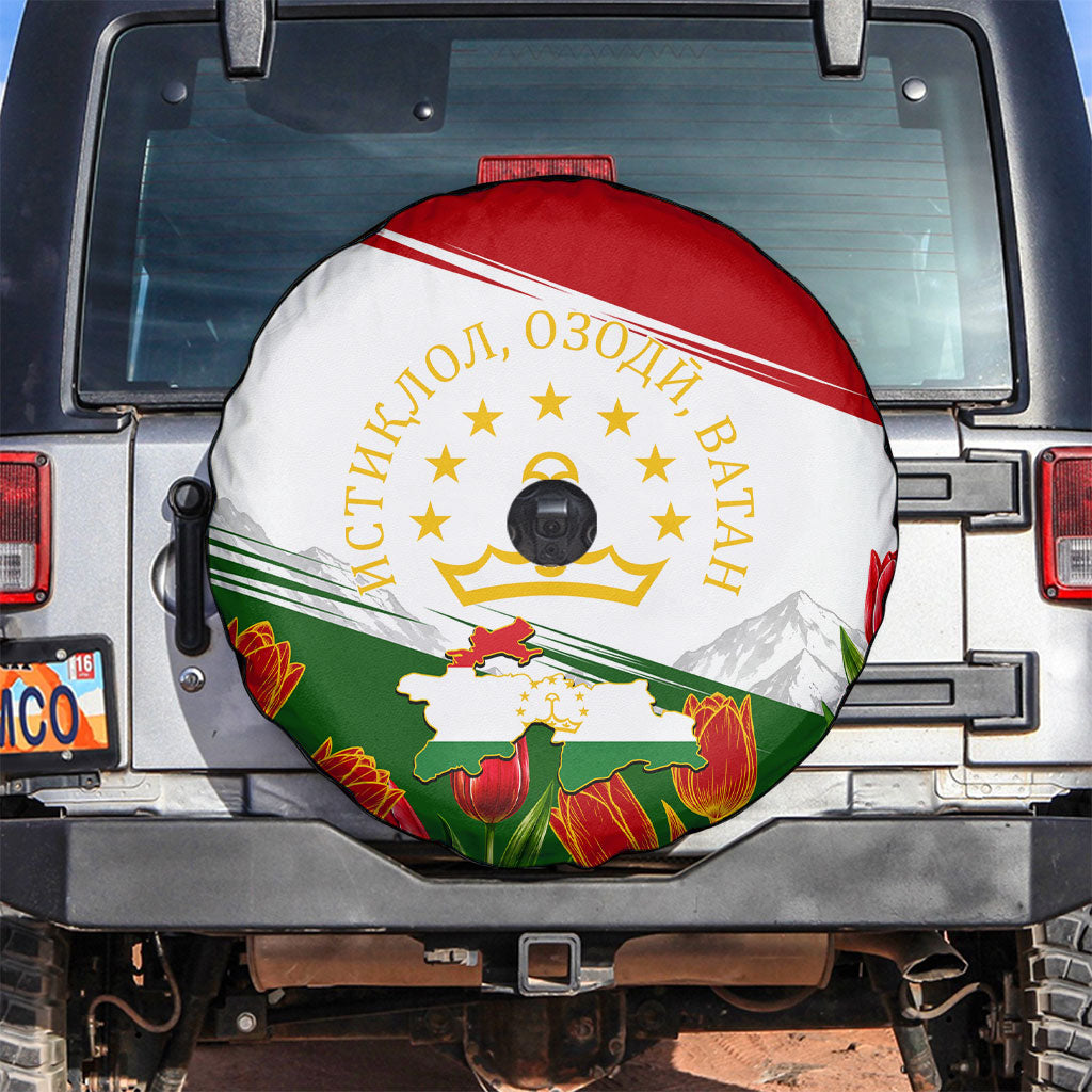 Tajikistan Independence Day Spare Tire Cover Ismoil Somoni Monument Flag Map Red Tulips