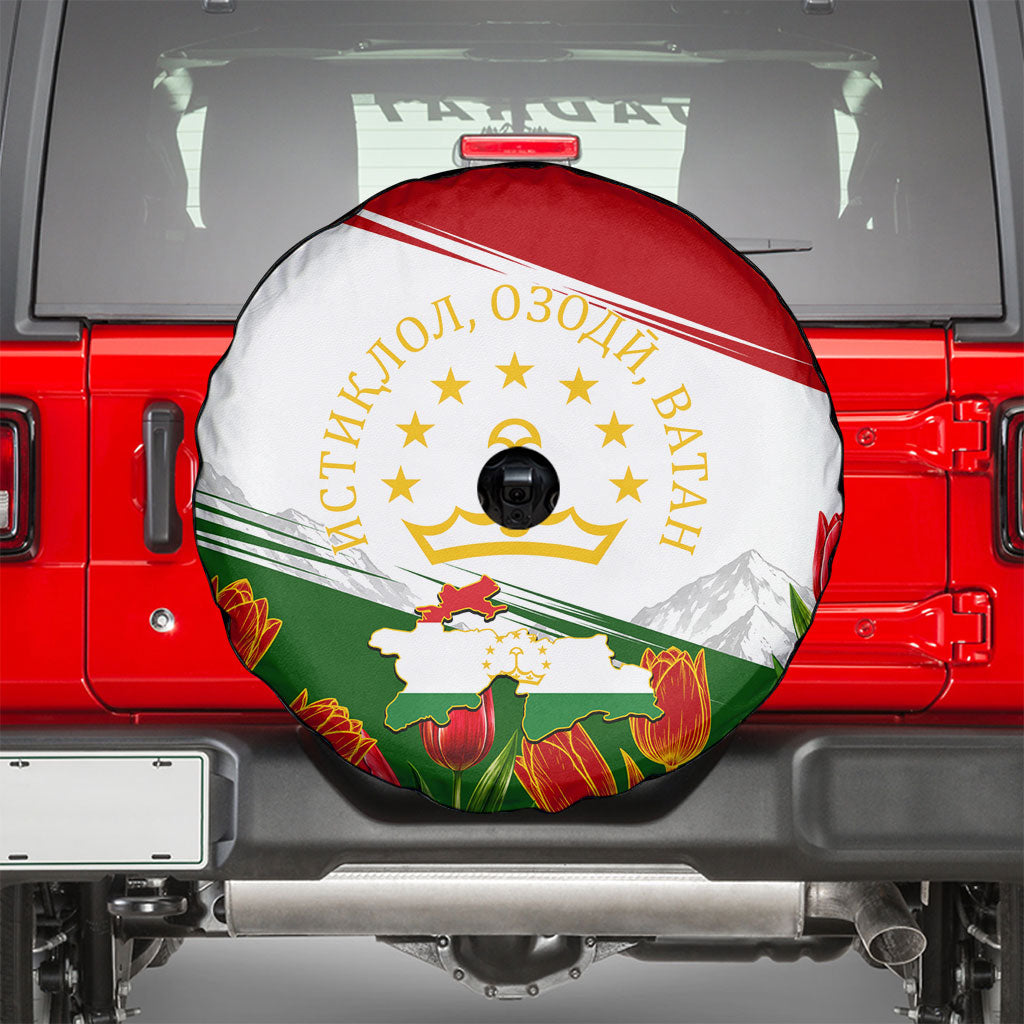 Tajikistan Independence Day Spare Tire Cover Ismoil Somoni Monument Flag Map Red Tulips