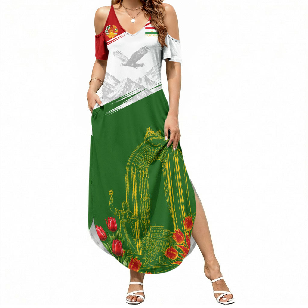 Tajikistan Independence Day Summer Maxi Dress Ismoil Somoni Monument Flag Map Red Tulips