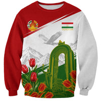Tajikistan Independence Day Sweatshirt Ismoil Somoni Monument Flag Map Red Tulips