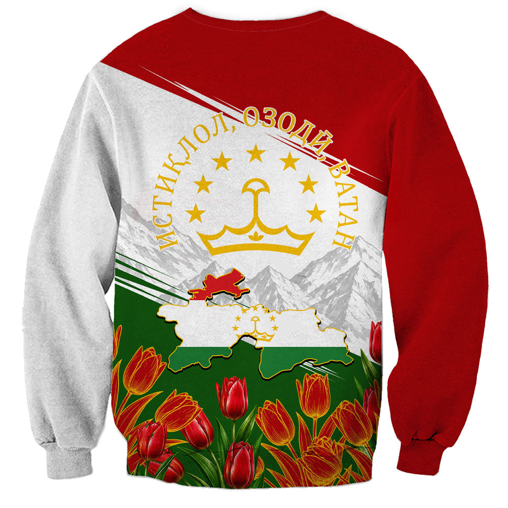 Tajikistan Independence Day Sweatshirt Ismoil Somoni Monument Flag Map Red Tulips