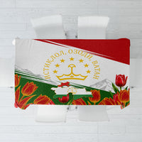 Tajikistan Independence Day Tablecloth Ismoil Somoni Monument Flag Map Red Tulips