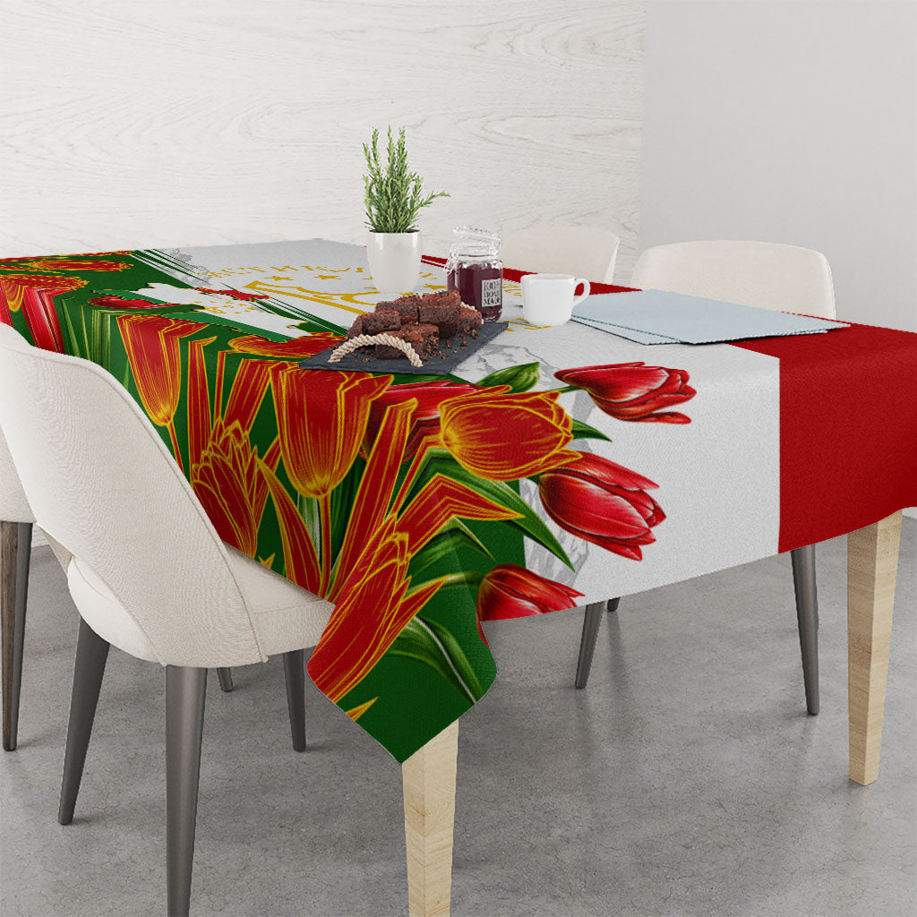Tajikistan Independence Day Tablecloth Ismoil Somoni Monument Flag Map Red Tulips
