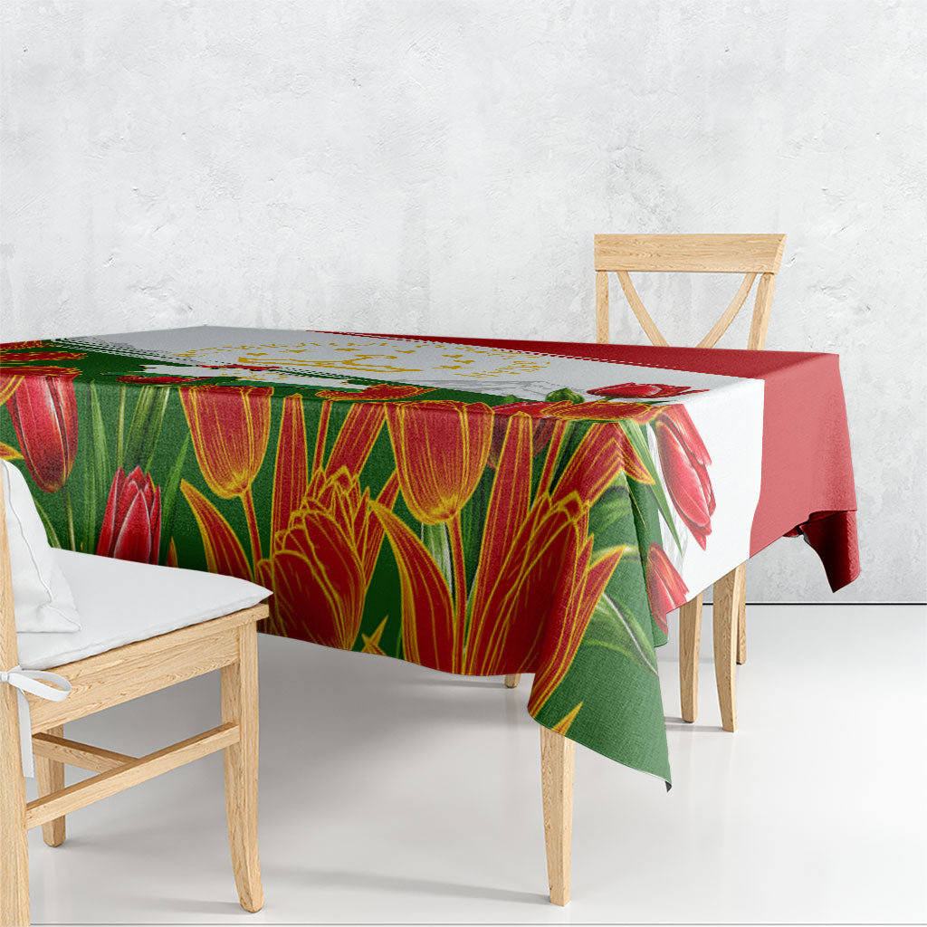 Tajikistan Independence Day Tablecloth Ismoil Somoni Monument Flag Map Red Tulips