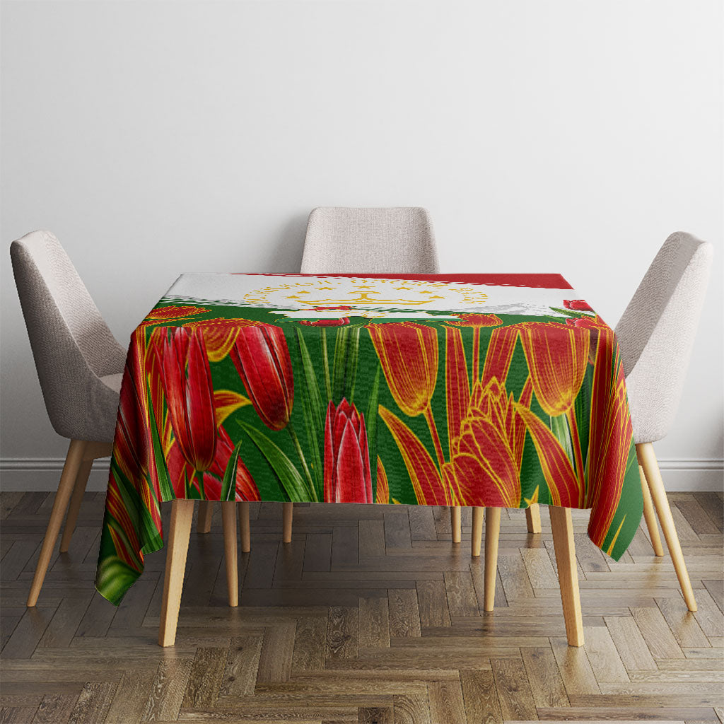 Tajikistan Independence Day Tablecloth Ismoil Somoni Monument Flag Map Red Tulips