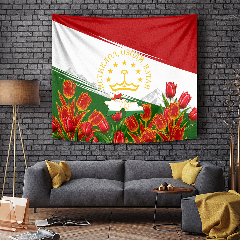 Tajikistan Independence Day Tapestry Ismoil Somoni Monument Flag Map Red Tulips