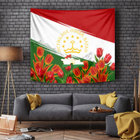 Tajikistan Independence Day Tapestry Ismoil Somoni Monument Flag Map Red Tulips