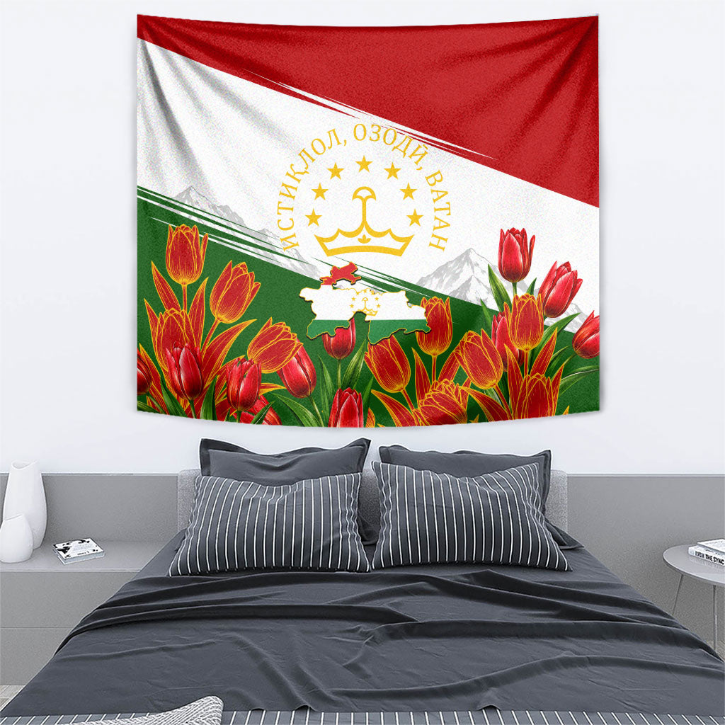 Tajikistan Independence Day Tapestry Ismoil Somoni Monument Flag Map Red Tulips