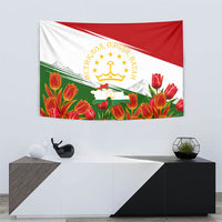 Tajikistan Independence Day Tapestry Ismoil Somoni Monument Flag Map Red Tulips