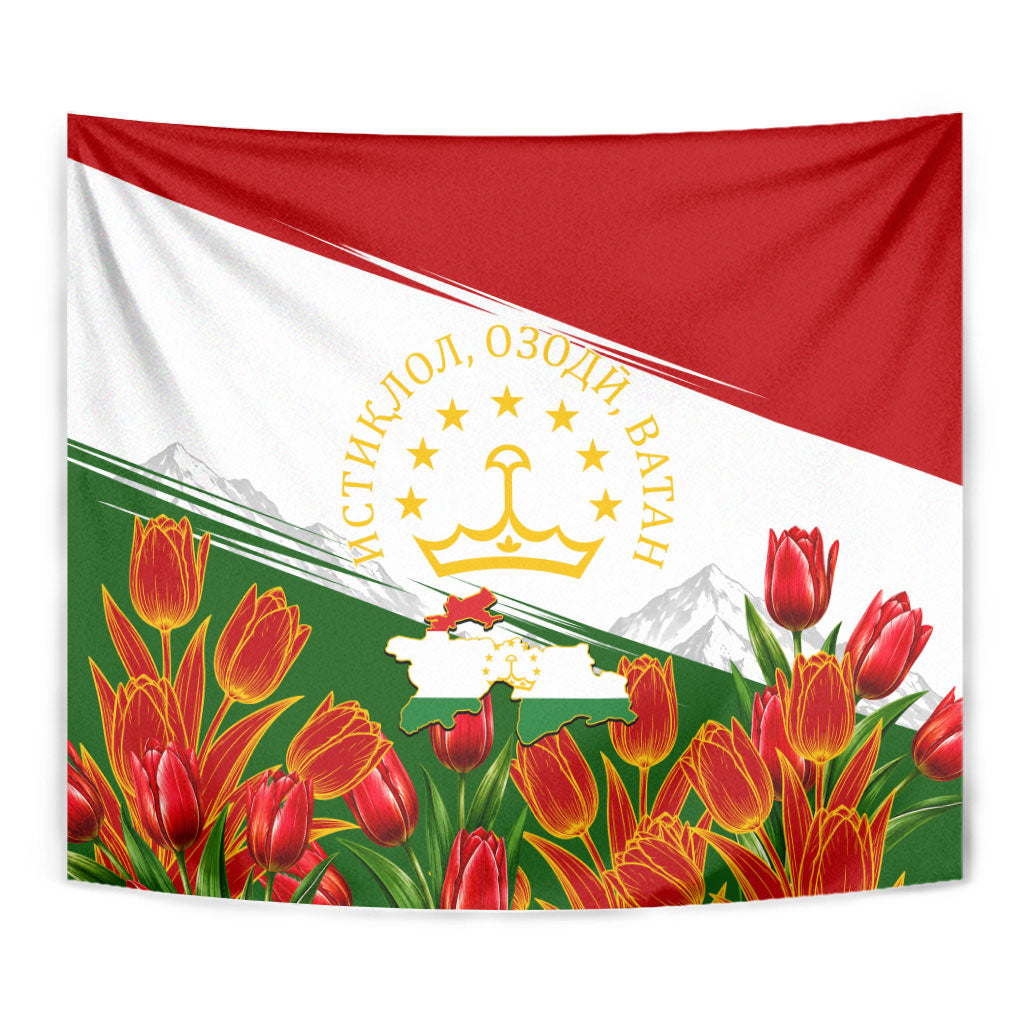 Tajikistan Independence Day Tapestry Ismoil Somoni Monument Flag Map Red Tulips
