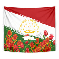 Tajikistan Independence Day Tapestry Ismoil Somoni Monument Flag Map Red Tulips