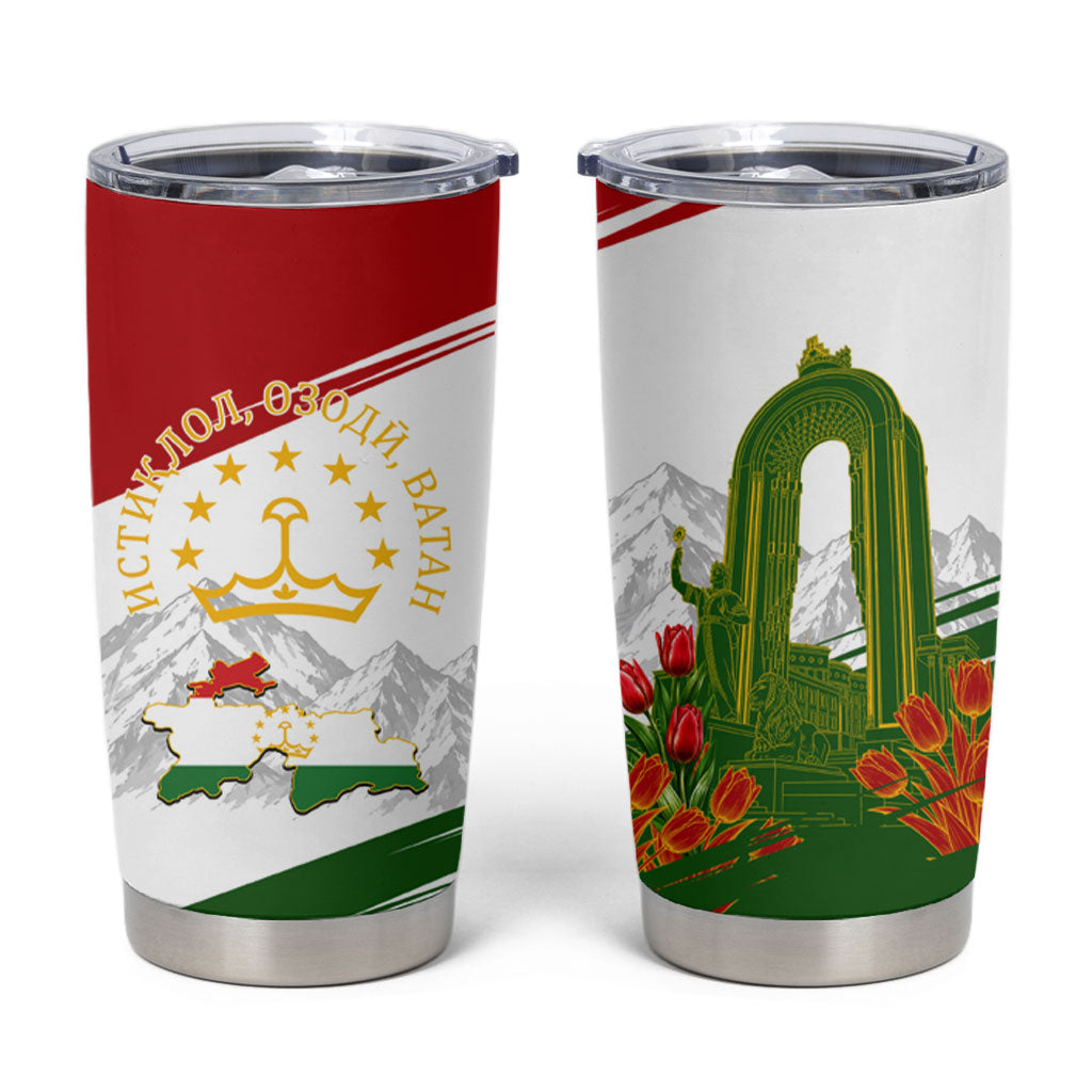 Tajikistan Independence Day Tumbler Cup Ismoil Somoni Monument Flag Map Red Tulips