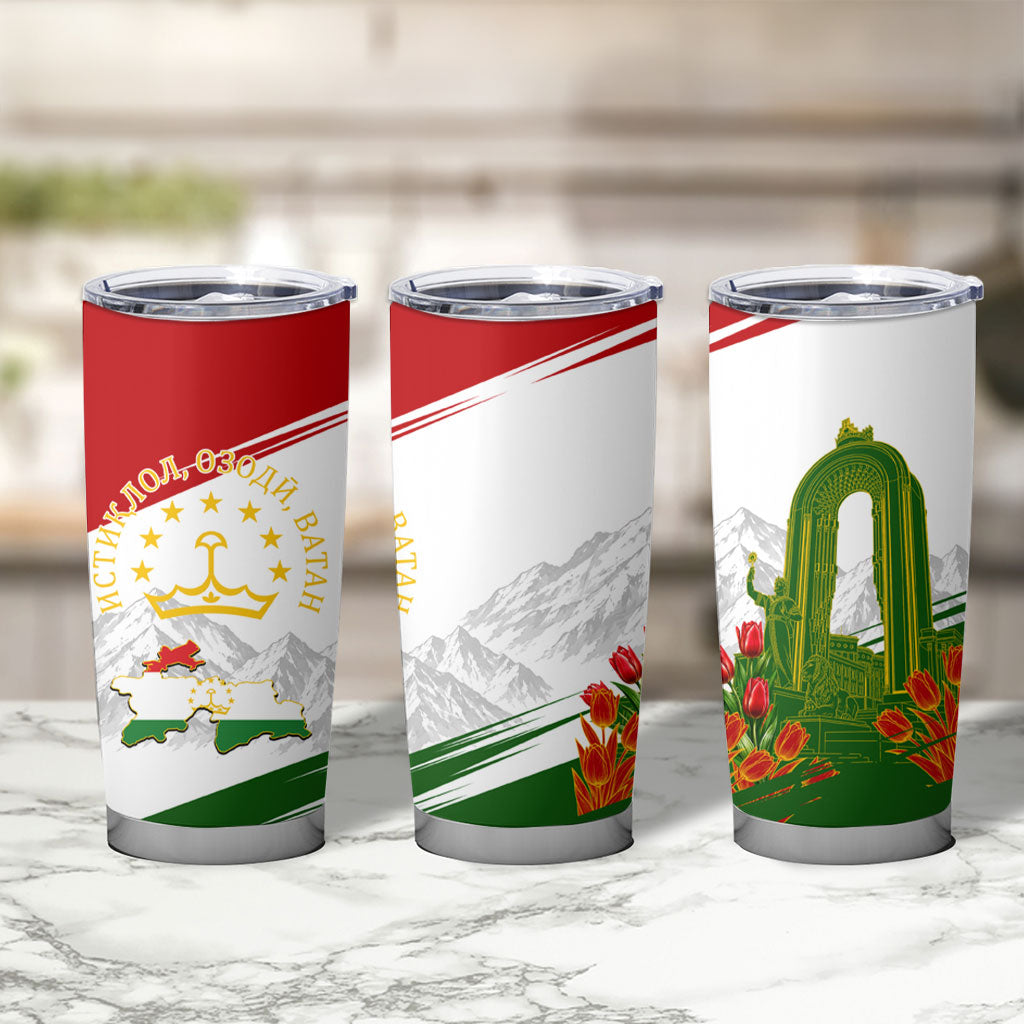 Tajikistan Independence Day Tumbler Cup Ismoil Somoni Monument Flag Map Red Tulips