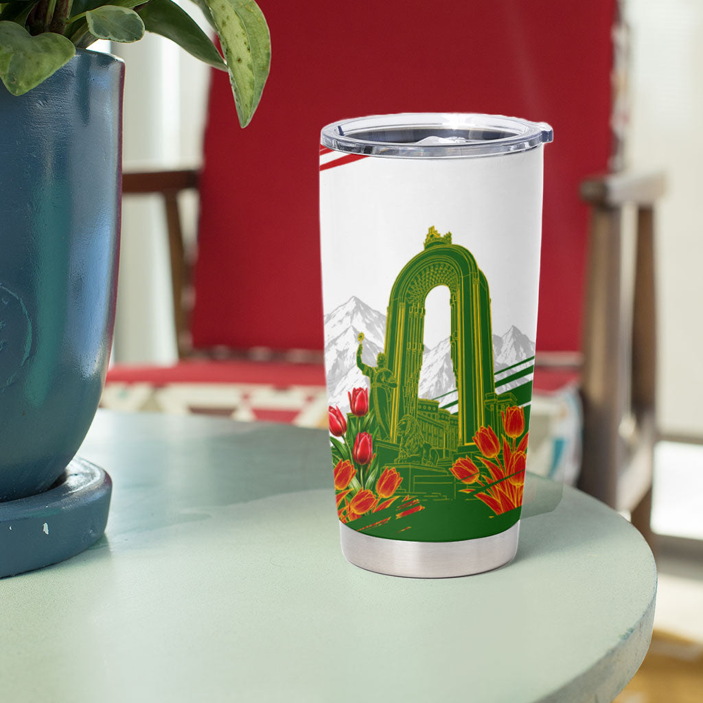 Tajikistan Independence Day Tumbler Cup Ismoil Somoni Monument Flag Map Red Tulips