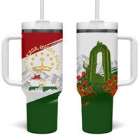 Tajikistan Independence Day Tumbler With Handle Ismoil Somoni Monument Flag Map Red Tulips