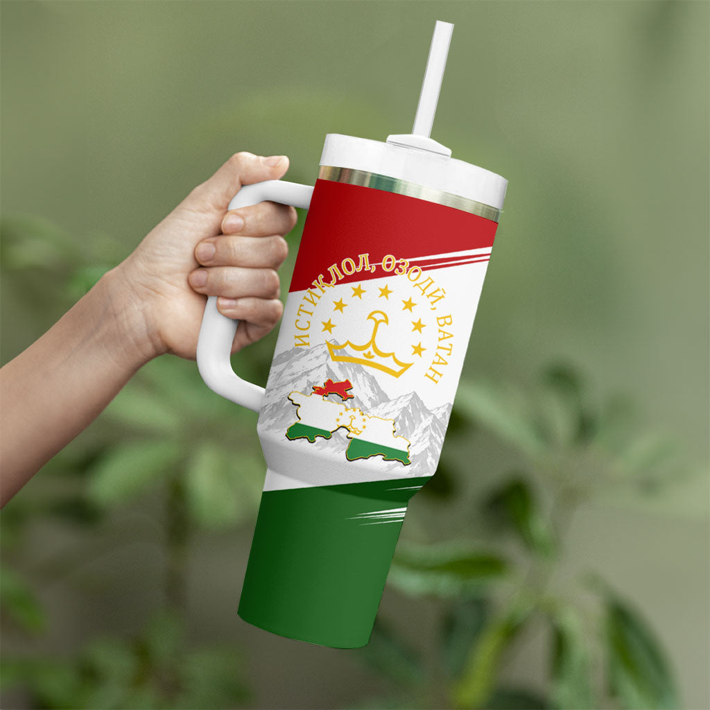 Tajikistan Independence Day Tumbler With Handle Ismoil Somoni Monument Flag Map Red Tulips